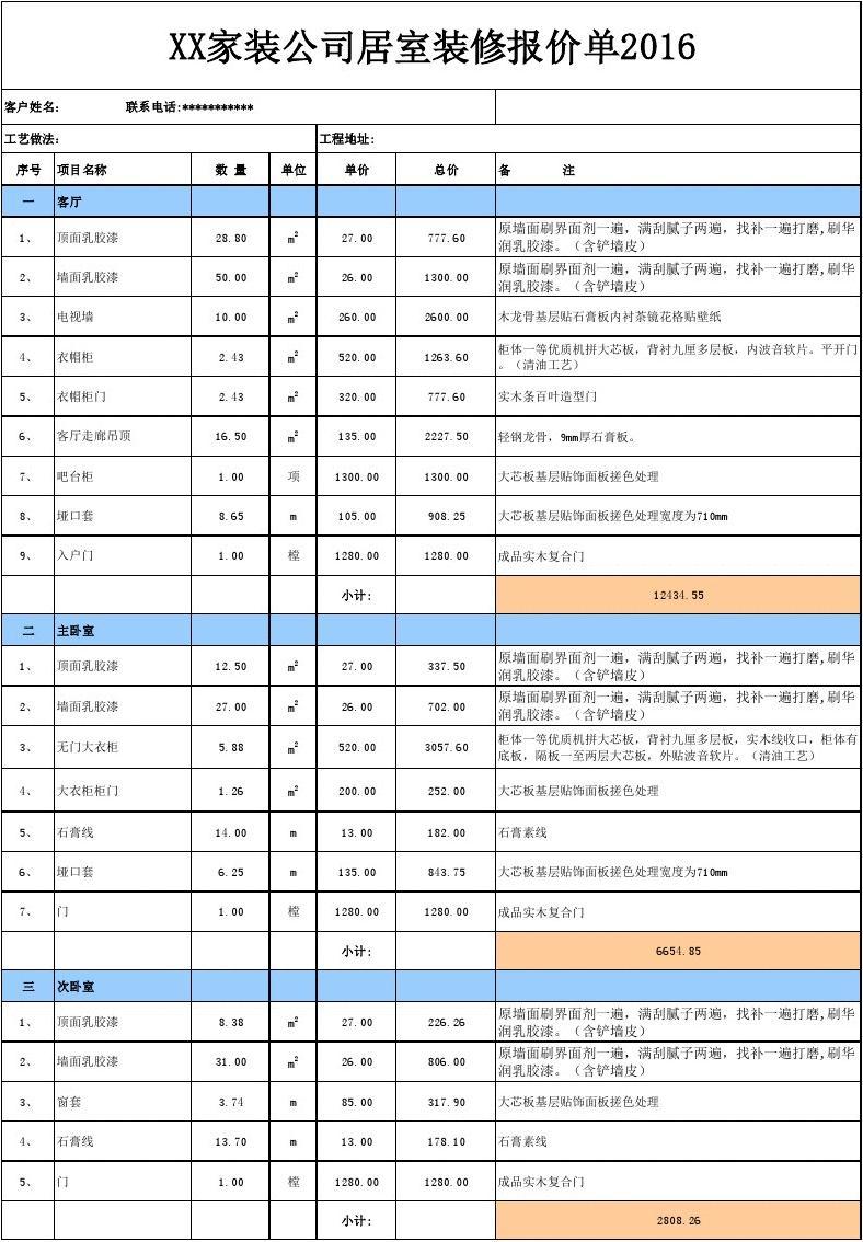 北京两房装修报价案例不同费用预算详细介绍