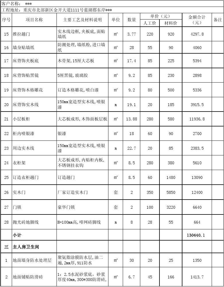 北京市住宅裝修預算報價表 家庭裝修預算清單_住範兒家裝官網