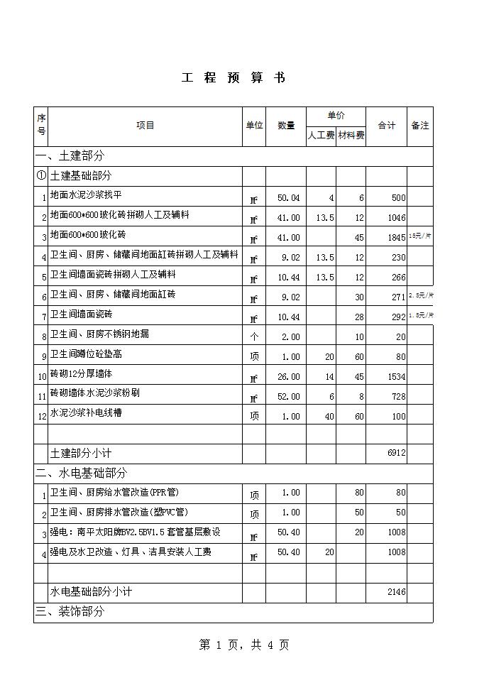 深圳装修报价明细表图片